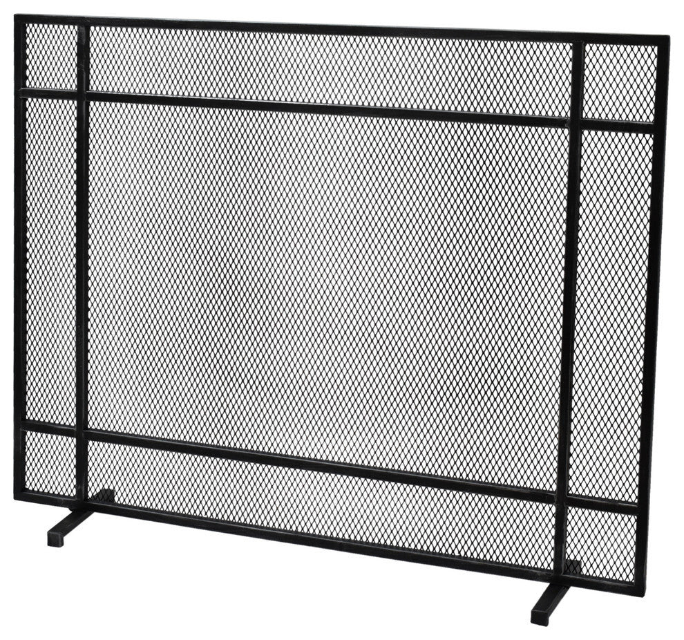 Markus Modern Single Panel Iron Firescreen, Black Brushed Silver Finish