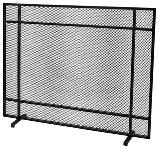 Markus Modern Single Panel Iron Firescreen, Black Brushed Silver Finish