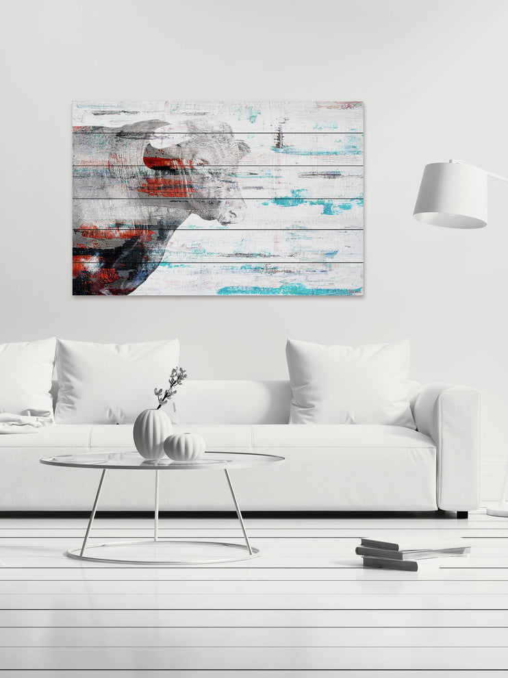 "Red Bull Profile" Painting Print on White Wood, 60"x40"
