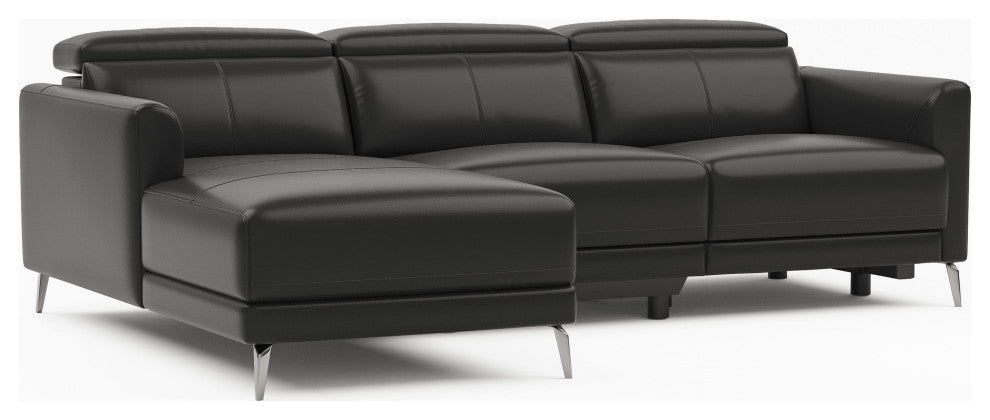 Valencia Andria Leather Reclining Sectional Sofa Left Hand Chaise, Black