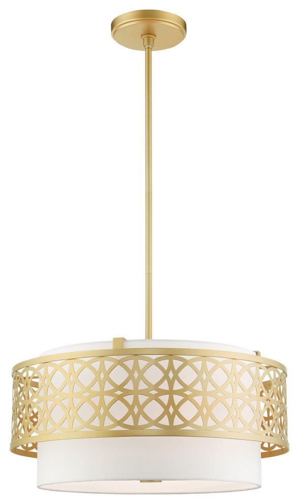 Soft Gold Fretwork, Ornamental, Transitional, Sophisticated Pendant Chandelier
