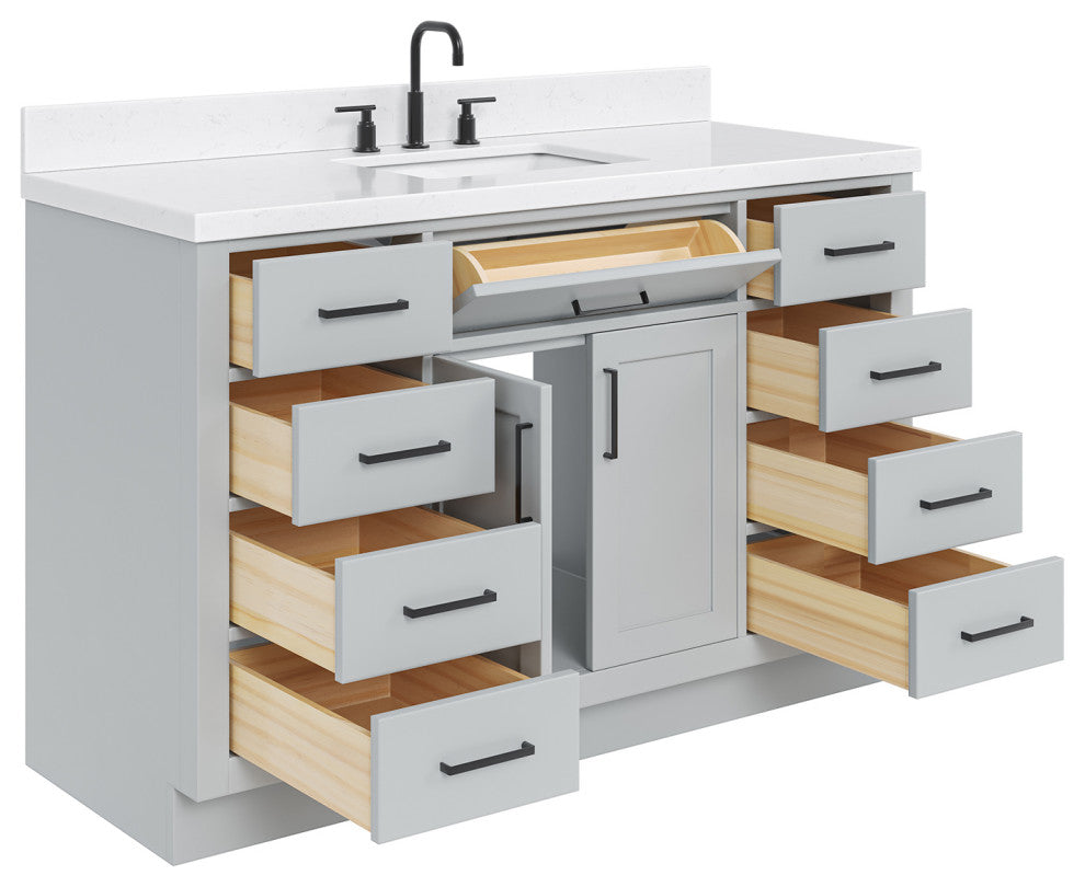 Ariel Hepburn 54" Single Rectangle Sink Vanity, Carrara Quartz
