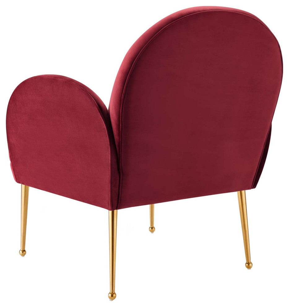 Armchair Accent Chair, Red, Velvet, Modern, Mid Century Hotel Lounge Cafe Lobby