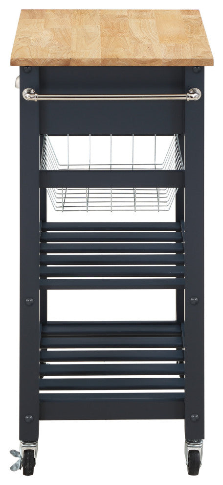 Hampton Kitchen Cart With Wood Top and Blue Stone Base