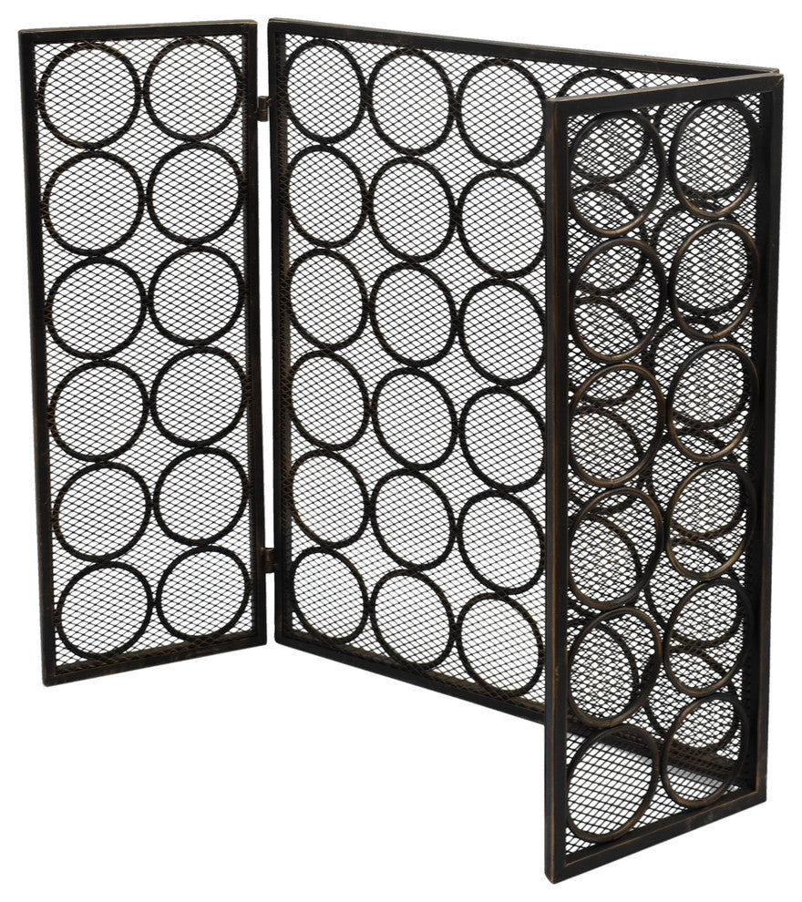 Koda Modern Three Panel Iron Firescreen, Black Gold