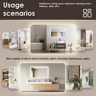 Aurora Framelesss Anti-Fog Dimmable LED Lighted Wall Mirror, No Frame, 48"