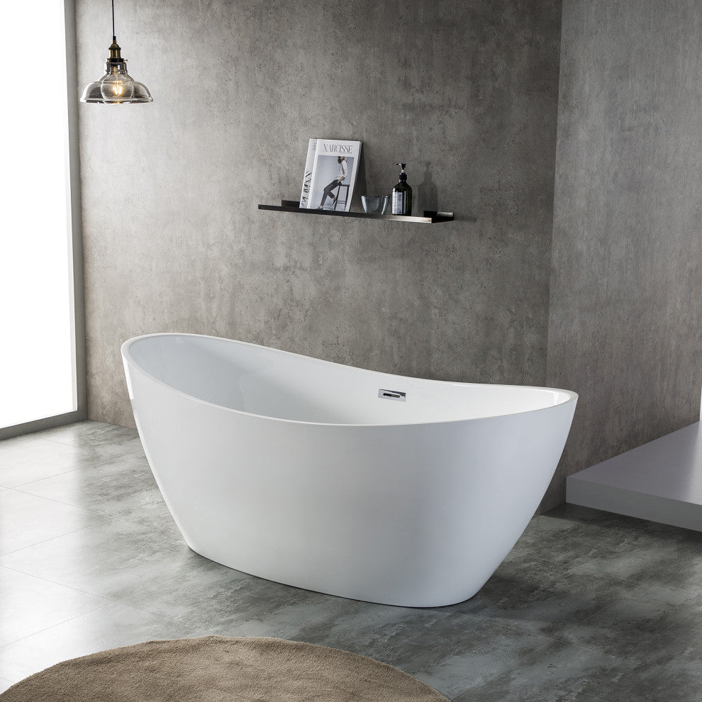 Acrylic Freestanding Oval Bathtub With Drain and Overflow Cover, 67"
