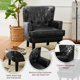 Set of 2  Leatherette Modern Accent Chair, Black