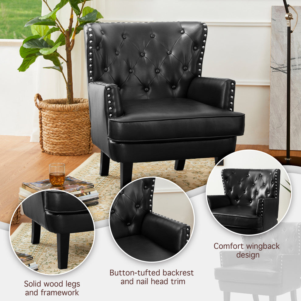 Set of 2  Leatherette Modern Accent Chair, Black