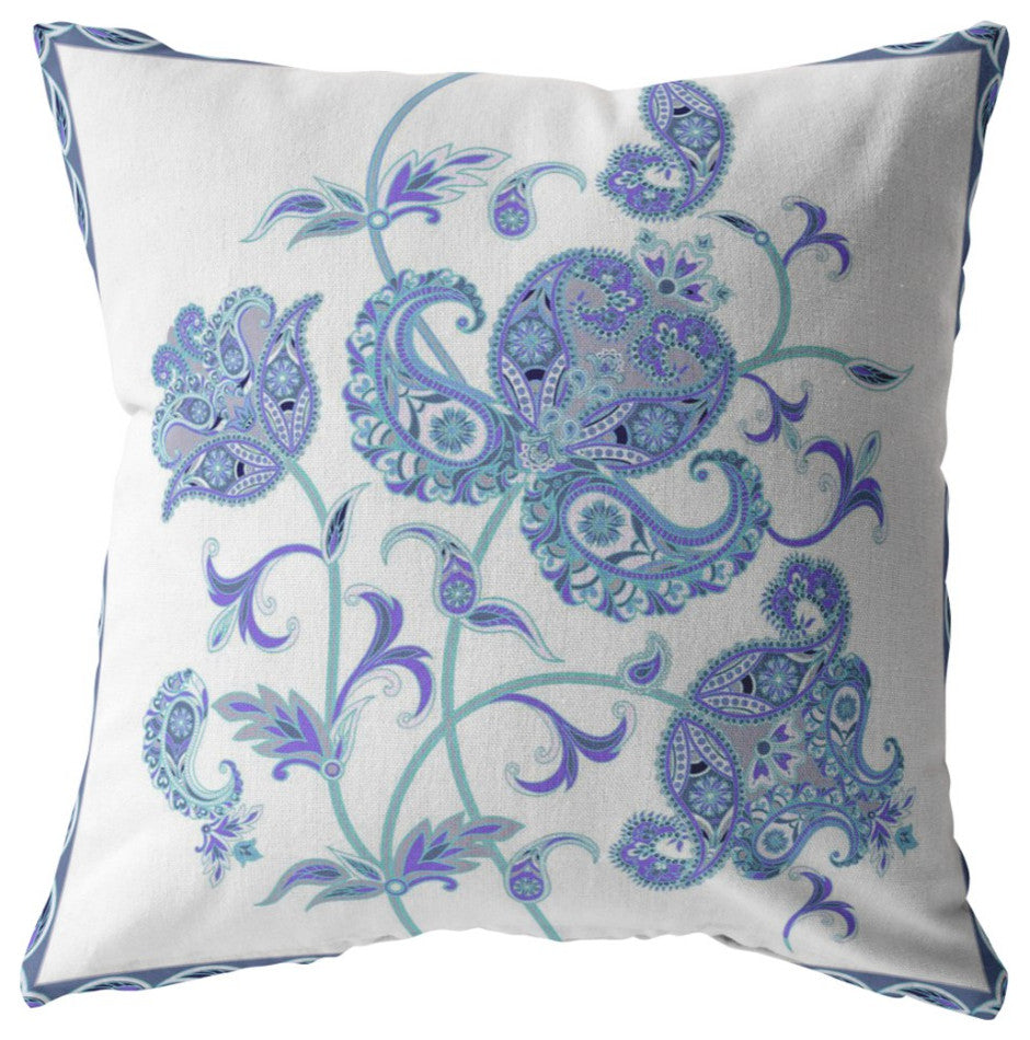 18 Blue White Wildflower Suede Throw Pillow