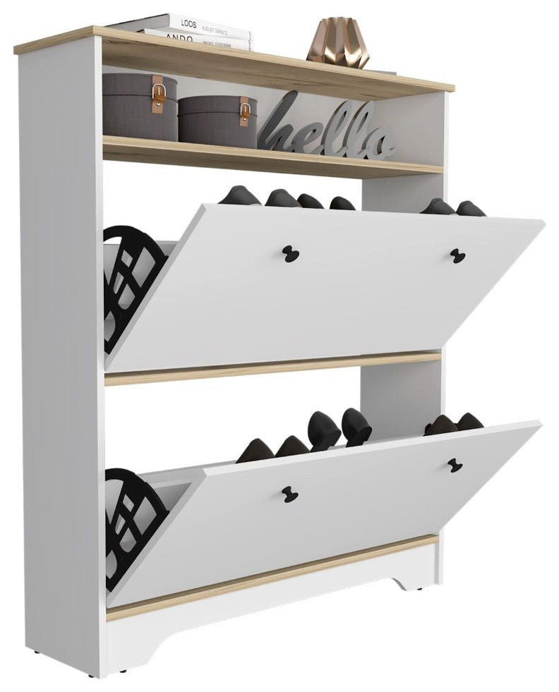 Shoe Rack Dublin, Bedroom, Light Oak / White