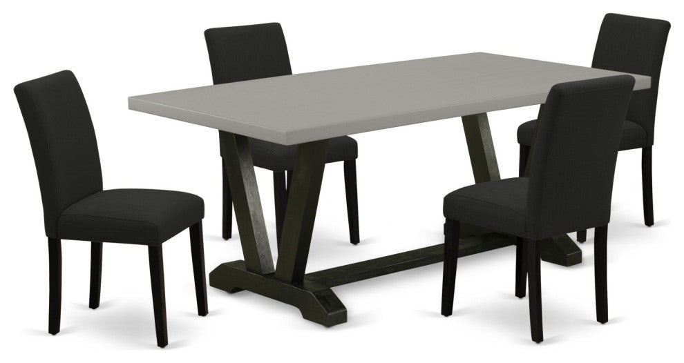 5-Piece Set, 4 Chairs and Rectangular Table, Black