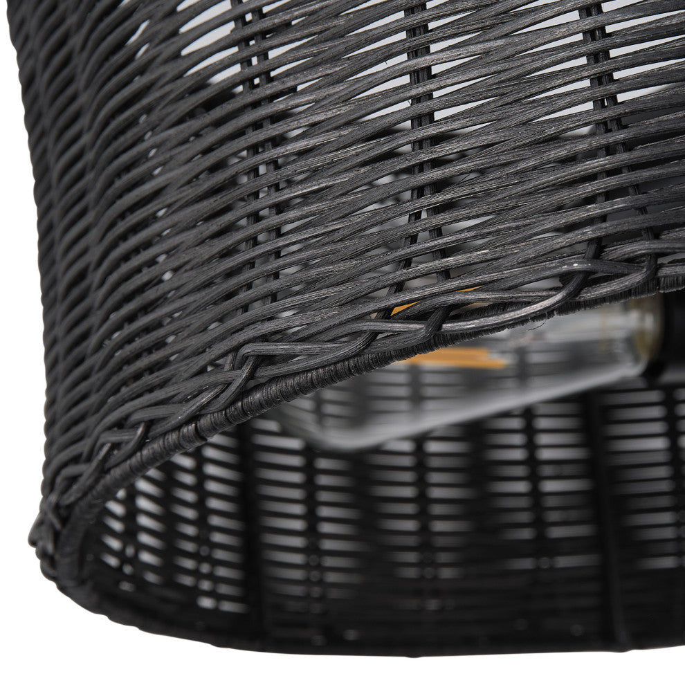 Farmhouse Woven Rattan 3-Light Drum Semi Flush Mount Ceiling Light