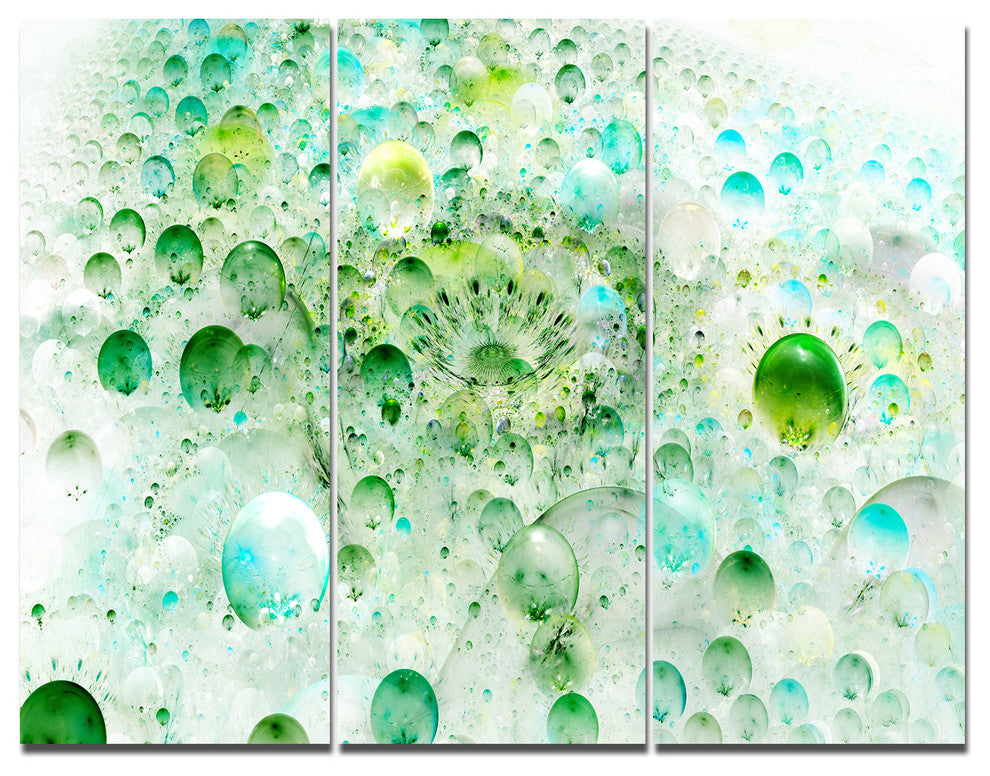 Green Blue Fractal Molecules, Abstract Wall Art Canvas, 36x28, 3 Panels