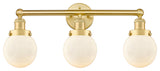 Small Edison Beacon 3-Light 25" Vanity Light, Satin Gold With Matte White Shade