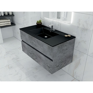 Concrete Gray Granite Bathroom Vanity, Matt Black Sink, 32