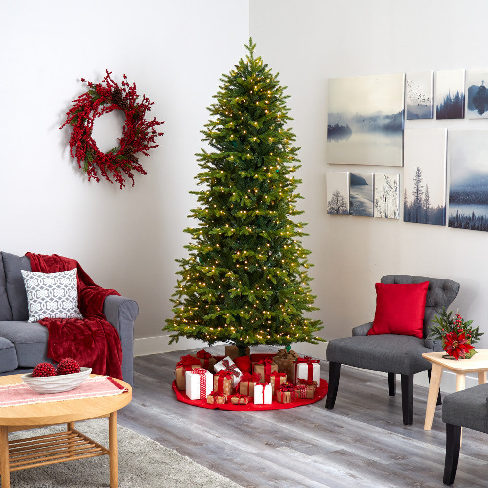 8' Belgium Fir Natural Look Artificial Christmas Tree With 650 Clear LED Lights