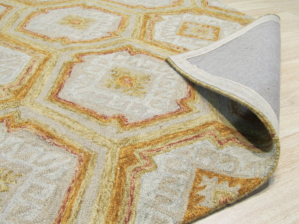EORC Gold Hand-Tufted Wool Geometric Rug 5'x8'