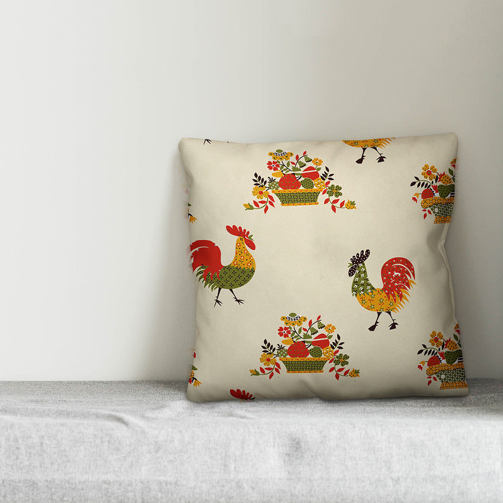 Rooster Pattern Outdoor Throw Pillow, 18"x18"