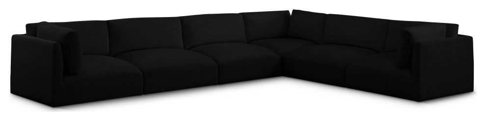 Ease Fabric Upholstered L-Shaped Modular Sectional, Black, 6 Piece: 3 Corner, 3 Armless