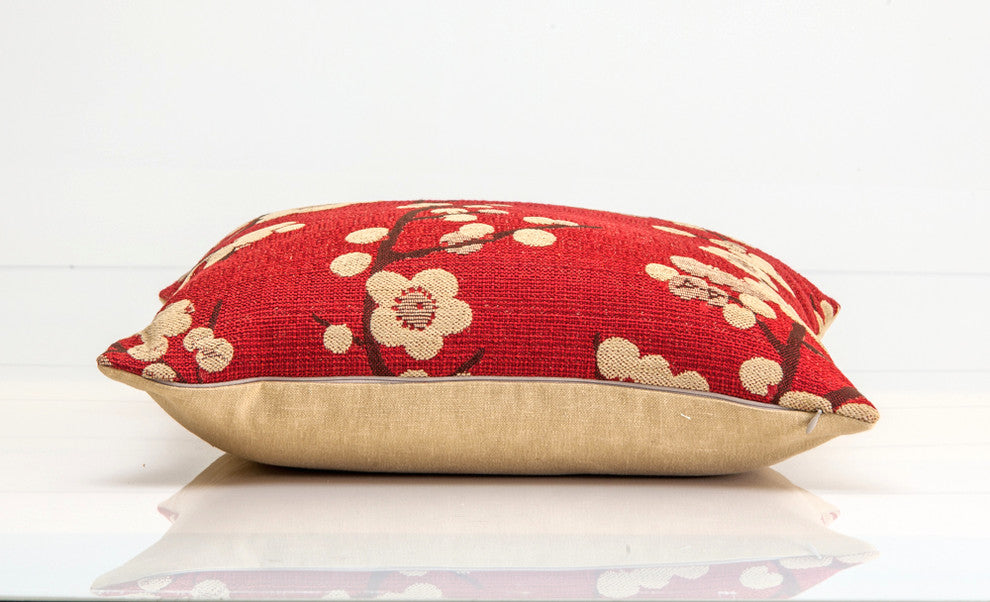 Designer Pillow Cover, Cherry Blossom Design, Red Decorative Pillow, 20"x20"