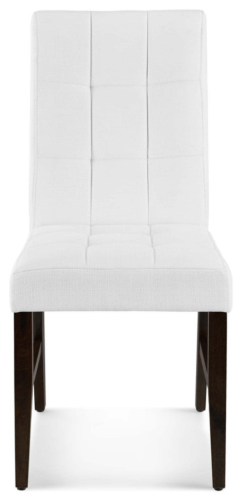 Tufted Side Dining Chair, Set of 2, Fabric, Wood, White, Cafe Bistro Restaurant