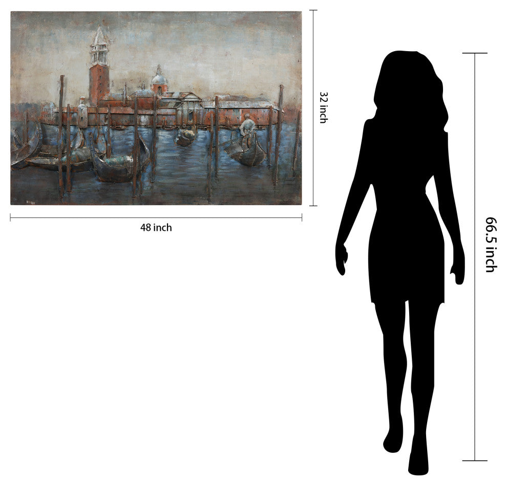 Gondolas Wall Art Mixed Media Hand Painted Iron Wall Sculpture, 48"x 32"