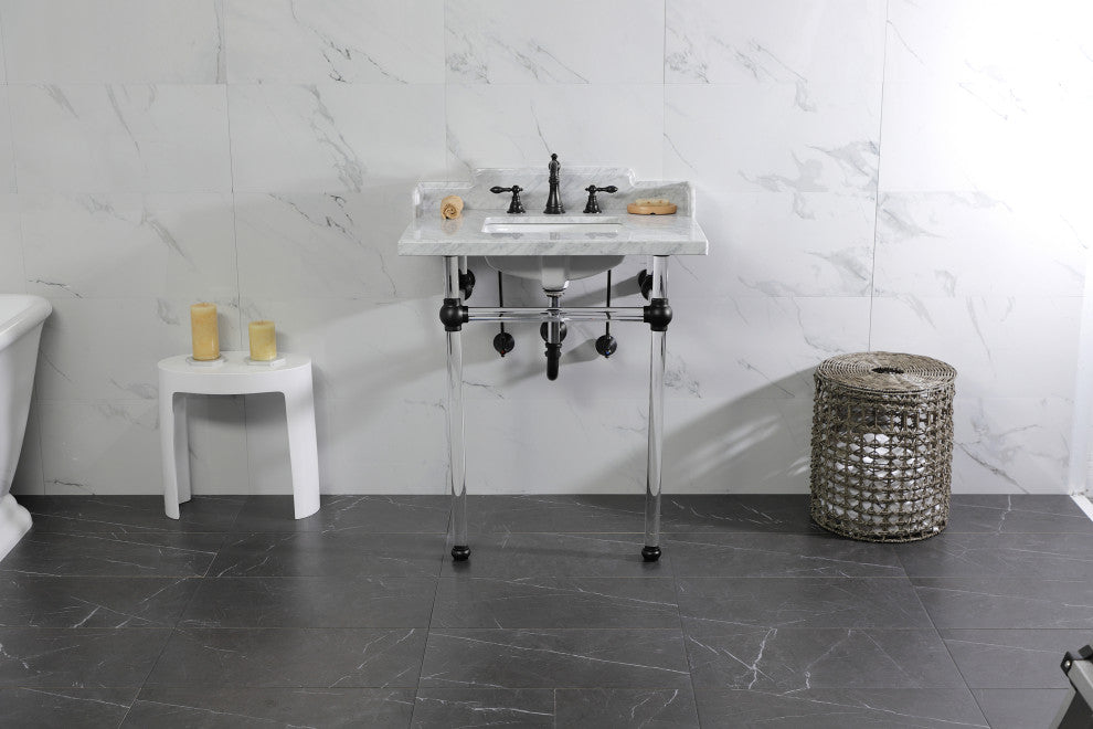 Kingston Brass LMS30MASQ0 30" Carrara Marble Console Sink, Acrylic Legs