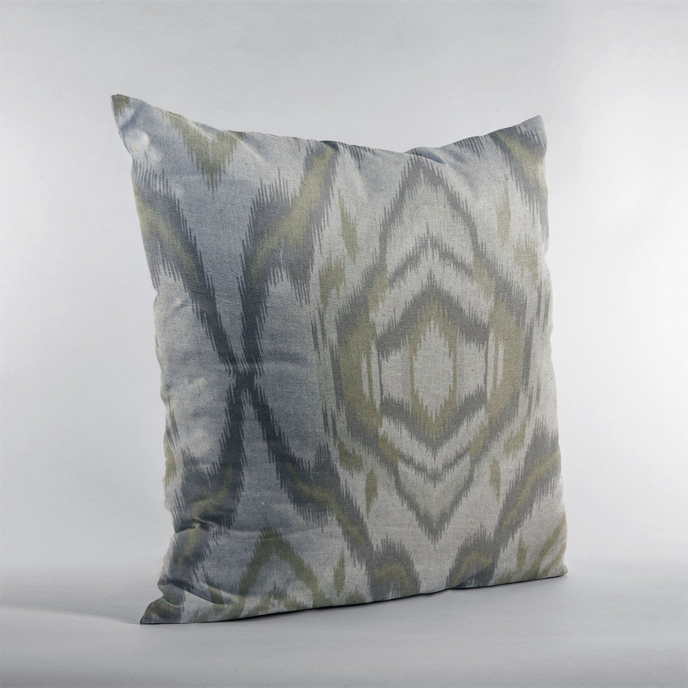 Plutus Ikat Dream Gray, Citrine Handmade Luxury Pillow, 24"x24"