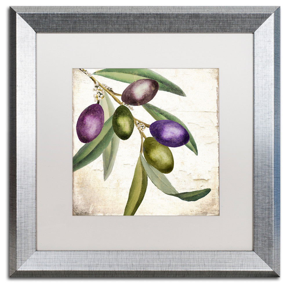 Color Bakery 'Olive Branch I' Matted Framed Art, Silver Frame, White Mat, 16x16