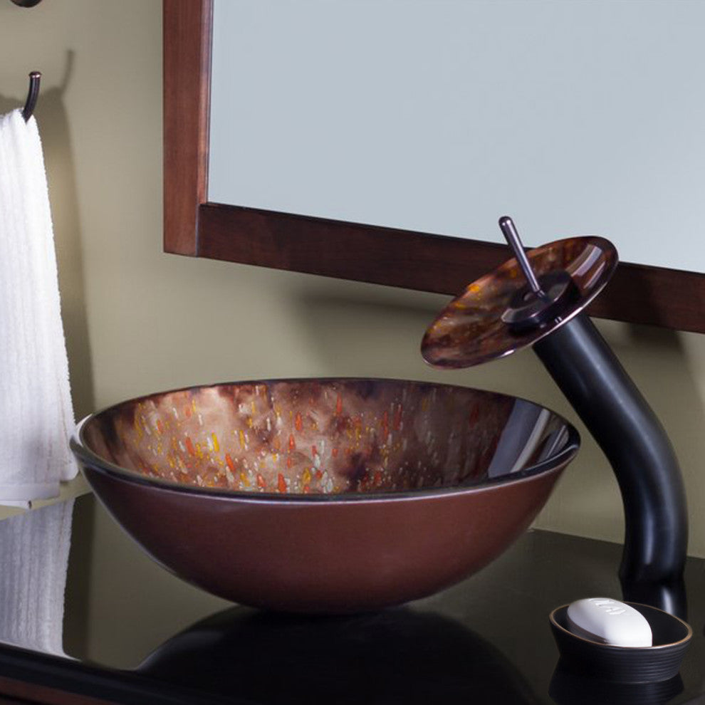Distorto Glass Vessel Sink Set, Oil Rubbed Bronze