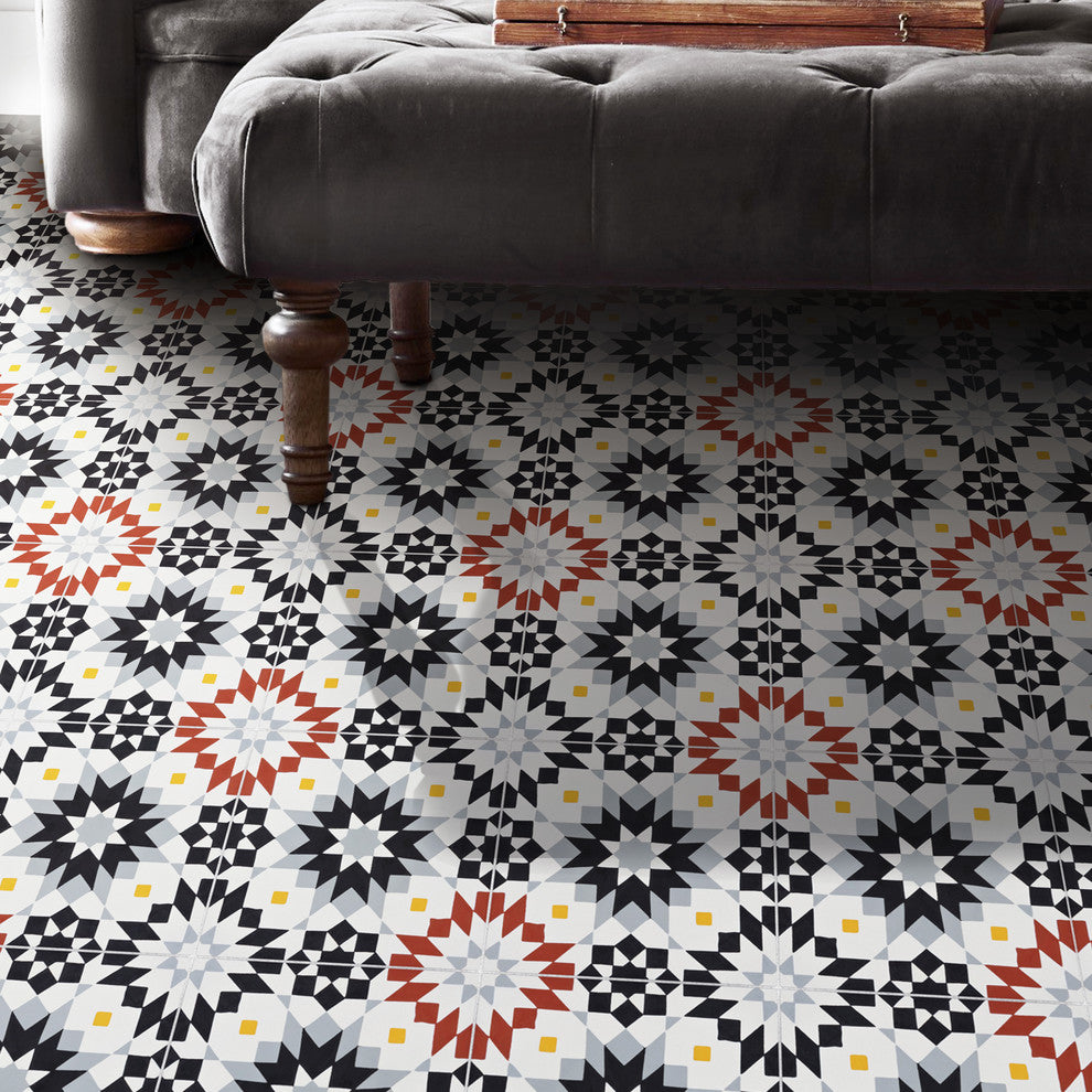 Semara Handmade Cement Tile, Black/Gray/Red/Yellow, Sample