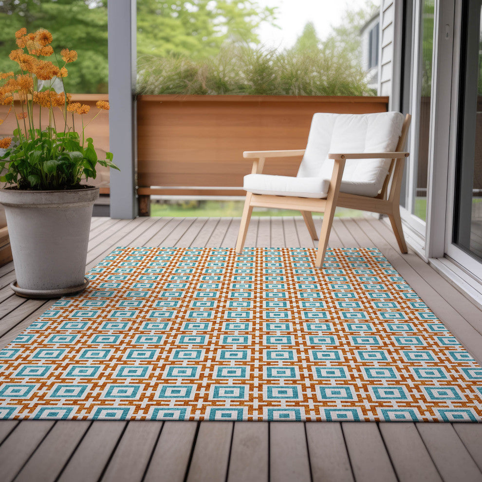 Indoor/Outdoor Marlo MO1 Orange Machine Washable 8' x 10' Rug