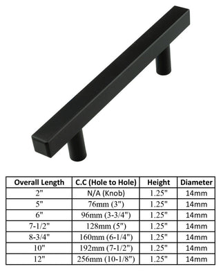 Matte Black Handle Pull 6-1/4" (160mm) Hole Centers, 8-3/4" Overall Length