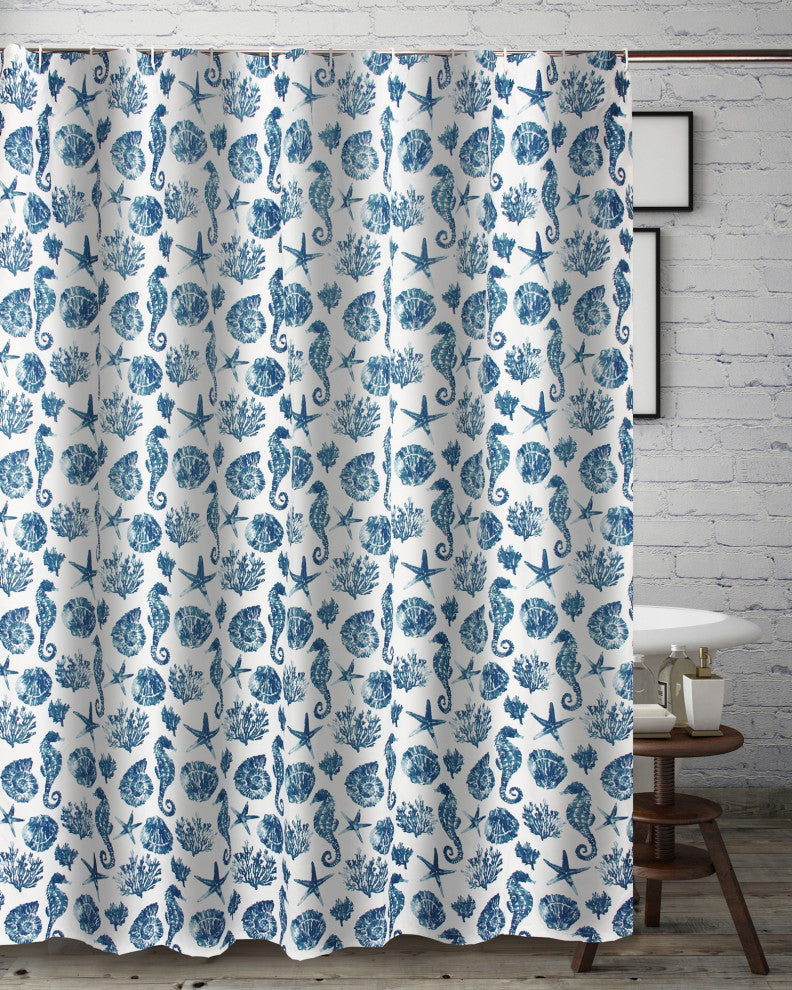 Greenland Home Fashions Pebble Beach Bath Shower Curtain, Blue 72x72