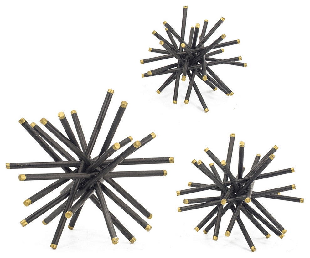Benzara BM285282 11, 8, 6" Table Top Abstract Statuettes 3-Piece Set, Black Gold