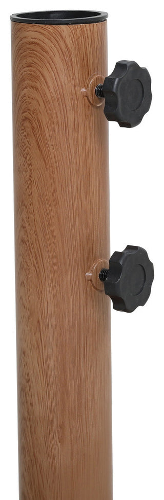 Fiji Patio Umbrella and Base, White, Teak Pole, Teak Cozumel Base