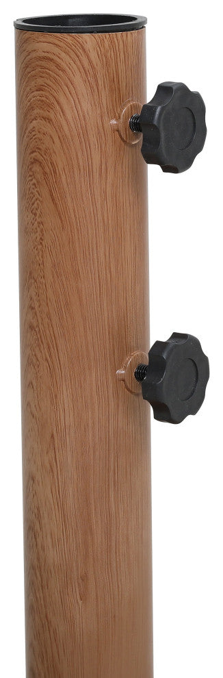 Fiji Patio Umbrella and Base, White, Teak Pole, Teak Cozumel Base