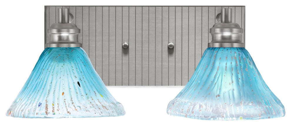 Edge 2-Light Bath Bar, Brushed Nickel Finish, 7" Teal Crystal Glass