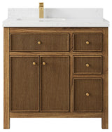 Sonoma Teak 36 Left Offset Bath Vanity in Dark Natural with 2" Empira Quartz