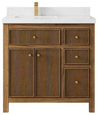 Sonoma Teak 36 Left Offset Bath Vanity in Dark Natural with 2" Empira Quartz