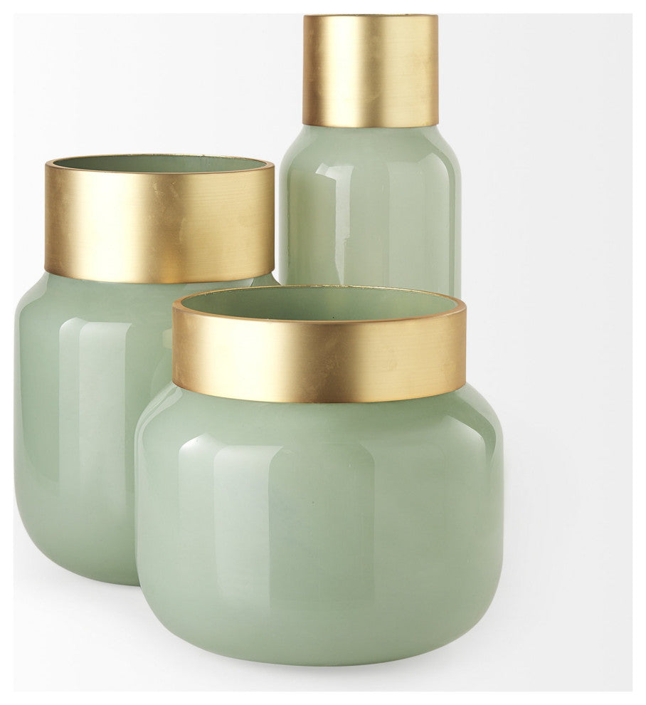 17" Smokey Green and Glass Narrow Vase