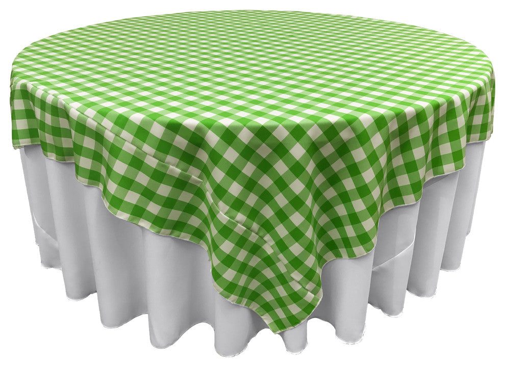 Polyester Gingham Checkered 90" Square Tablecloth, White and Lime