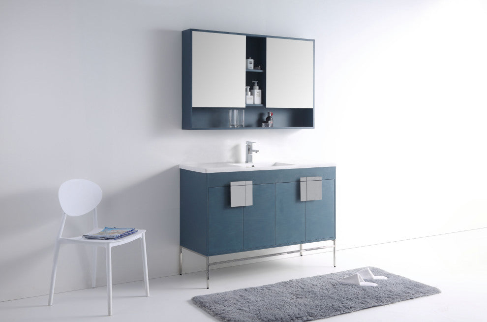 Shawbridge 48" Single Sink Bathroom Vanity, French Blue, Polished Chrome Hardware