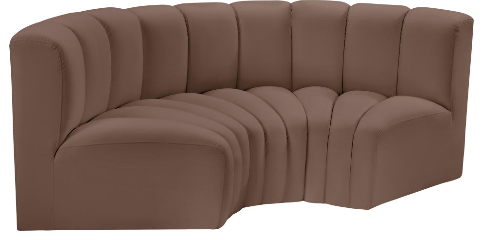Arc Vegan Leather Upholstered 3-Pc. Inward Curved Modular Sectional, Brown