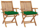 Vidaxl Garden Chairs, Set of 2, With Green Cushions Solid Teak Wood