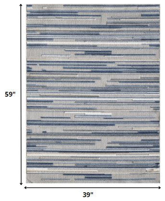 3"x5" Blue Abstract Striped Indoor Outdoor Area Rug