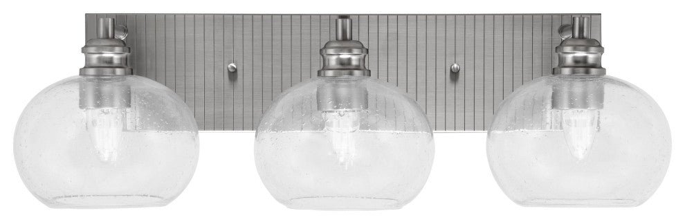 Edge 3-Light Bath Bar, Brushed Nickel Finish, 7" Clear Bubble Glass