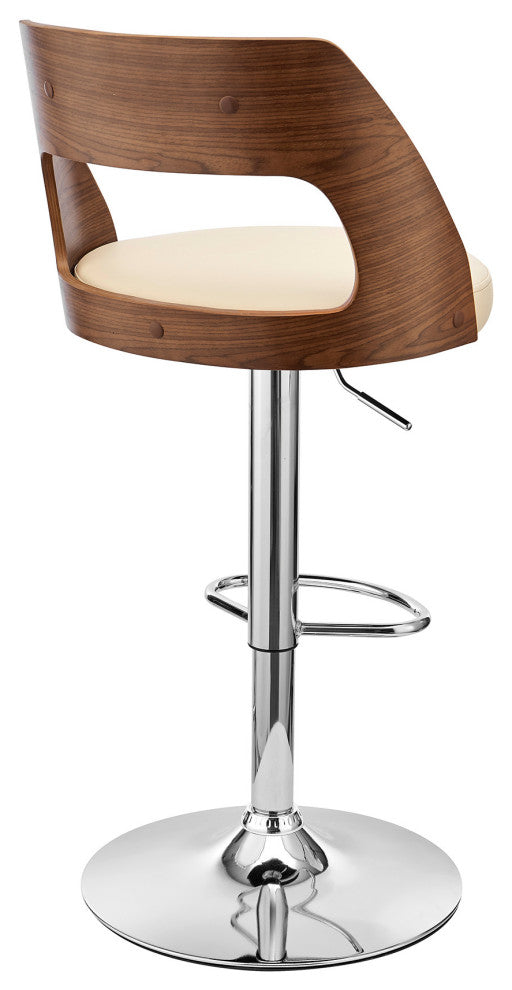 Cream Upholstered Chrome Base Adjustable Swivel Bar Stool