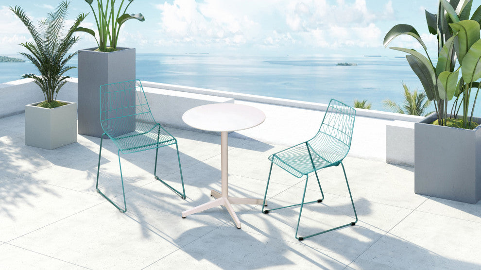 Ace 3 Piece Dining Set with Matte White Table, Matte Teal